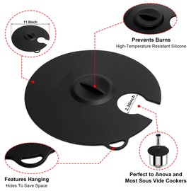 Hescred Sous Vide Precision Cooker Silicone Lids, Fits up to 11 pot, Compatible with Anova Culinary Sous Vide Precision Cookers, Prevent Water Evaporation and Retain Flavor (Black)