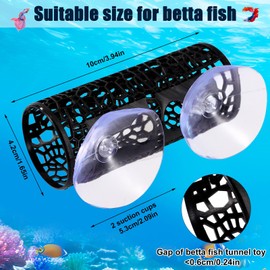 Lyreh Betta Fish Tunnel Toys, Black Small Hollow Cave Betta Tunnel Include 2 Suction Cup for Small Fish and Shrimp Tank Accessories & Decorations