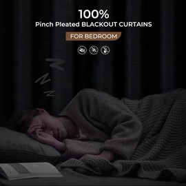 INOVADAY Pinch Pleated Curtains, 100% Light Blocking Linen Pinch Pleat Blackout Curtains for Bedroom, Thermal Insulated Blackout Drapes 2 Panels Set for Living Room - Natural on Linen, W40 x L90