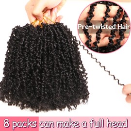Marley Twist Hair 8 Packs Passion Twist Hair Extensions for Braiding Hair Crochet Braids Hair Extensions Yanky Twist Crochet Hair Extensions for Black Women (#1B, 8 Inch (Pack of 8))