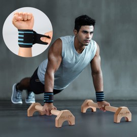 PELLOR Push Up Board, Pushup Stands with Sports Wristbands Wood Parallette Push Up Bar Portable Fitness Gym Gear Equipment with Anti-Slid Mat Workout Push Up Stand Exercise Women Men