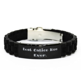 Mugart Best Calico Mom Ever. Calico Cat Black Glidelock Clasp Bracelet, Unique Idea Calico Cat Gifts, Engraved Bracelet for Cat Lovers