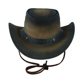 Leatherick Australian Cowboy Unisex Western Style Two Tone Black Brown Outback Genuine Australian Leather Bush Hat, black