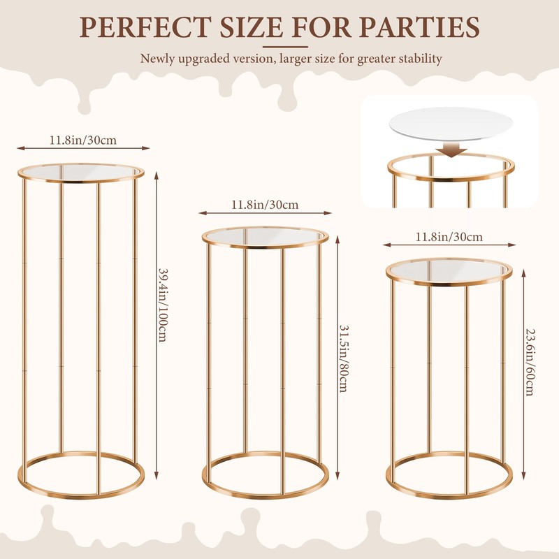 OIHYA 3PCS Cylinder Stands for Parties, Gold Metal Plant Cylinder