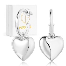 Gold Heart Drop Earrings 18K Gold Plated 925 Sterling Silver, Open Hoops Heart Dangle Earring for Women Love Puffy Heart Charm, Trendy Jewelry Gift, Sterling Silver, No Gemstone