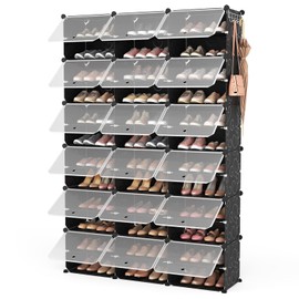 ROJASOP Portable Shoe Rack Organizer, 72 Pairs Covered Shoe Rack Shoe Organizer for Closet Entryway 12-Tier Shoe Storage Cabinet Space Saver Garage Closed Shoe Rack Organizer Cabinet with Doors