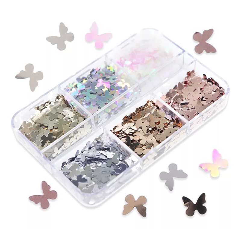 generic 6 Rejillas 3d Para Uñas Con Forma De Mariposa,