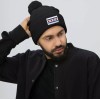 Peerless Embroidery Chicago Flag Patch Cuffed Pom Knit Hat Black