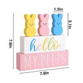 Treory Treory Easter Decorations for the Home: 5pcs Easter Bunny Wooden Table Centerpiece Signs, Cute Easter Decor Peep Rabbits Wooden Block Set Table Dcor Farmhouse Rustic Tiered Tray Dcor Easter Gifts