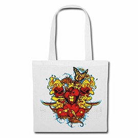 Tasche Umhängetasche LIEBE HERZ SKULL VALENTINSTAG MUTTERTAG GEBURTSTAG WEIHNACHTEN JUBILÄUM LIFESTYLE FASHION STREET WEAR HIPHOP LEGENDARY SALSA Einkaufstasche Schulbeutel Turnbeutel in Weiß