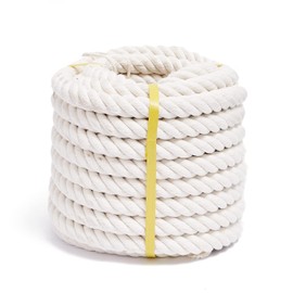 Natural Cotton Rope 1 Inch x 50 Feet, 4-Strand Twisted Cotton Rope, Natural Thick White Rope, Soft Rope Cord, Craft Rope for Sports, Decoration, Pet Toys, DIY Crafts, Indoor & Outdoor Use