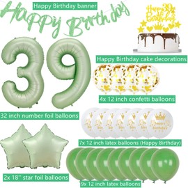 Balloons 39th birthday man woman decoration green set, balloons 39th birthday decoration men women green, giant foil balloons 39th birthday decoration man woman, 39th birthday decoration man woman