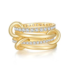 MINDDHA 14K Gold Plated Interlocked Stackable Rings for Women - Statement Multi Ring Stack - Cubic Zirconia Two-Toned Stackable Bands Stacking Jewelry Four Row Size 7