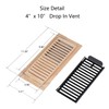 Hardwood White Oak Floor Register, Drop in Vent Cover, 4x10