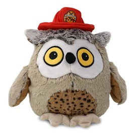 DolliBu Fat Owl Firefighter Stuffed Animal with Name Personalization - Big Eye Owl with Red Fireman Hat with Fire Department Patch, Cute Fire Fighter Doll Plush Toy for Kids - 10 Inch
