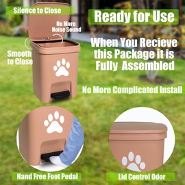 Tebiete Dog Poop Trash Can Outdoors Pet Waste Station with Lid Hands-Free Pedal Garden Yard Home with 100pc Waste Bags, Pink