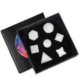 KYEYGWO Rock Crystal Platonic Body Gemstone Set with Sphere and Merkaba Crystal, 7 Pieces Sacred Geometry Stone Tumbled Stones for Feng Shui Decoration Reiki Healing Meditation