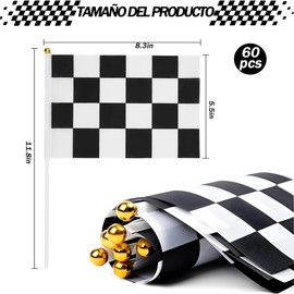 60 Piezas Bandera de Carreras en Blanco y Negro, Banderas a Cuadros 8.3 X 5.5in Para Niños, de Plástico Para Eventos Deportivos y Coches de Control Remoto