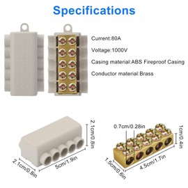 Linkstyle 6PCS 6 AWG Wire Connector Nut Kit, 80A 14-6 Gauge Screw-Fixed Type Quick Wiring Splicing Compact Brass Terminal Butt Connectors, 1 in 9 Out