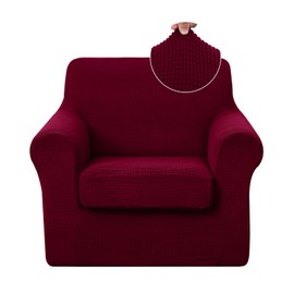 U-NICE HOME 2 Pieces Chair Covers Stretch Couch Cover Sofa Cover Washable Chair Slipcover with Individual Seat Cushion for Pet Friendly(Chair, Burgundy)