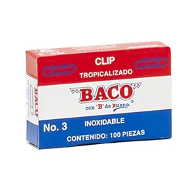 BACO Clip Tropicalizado # 3 Caja con 1000 clips tropizalizados sujetadores de hojas No. 3 de alambre inoxidable gris plateado brillante sujetapapeles