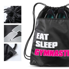 Ninja Sports Eat Sleep Gymnastics Sack Drawstring Bag For Youth Girls Boys Kids 18" X 15"