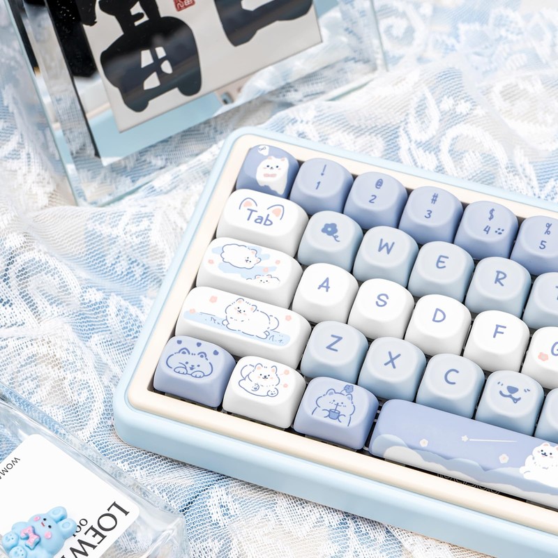 COOMICKEY Blue White MOA Profile Custom PBT Keycaps 132 Keys