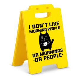 Funny Cat Office Desk Decor I Don't Like Morning People Sign for Home Office Decorations Cat Lover Gifts