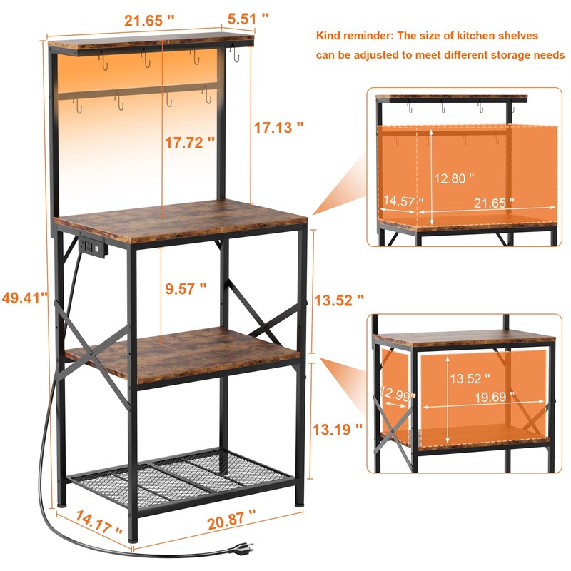 Kitchen Bakers Rack with Power Outlet & LED Lights, Small