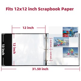 Vienrose 12x12 Inch Large 3 Ring DIY Scrapbook Photo Album Leather Cover Scrap Book Albums Blank Scrapbooks Photobook with 50 Plastic Sleeves 100 Pages for Wedding Baby Family Anniversary (Navy Blue)