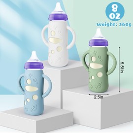 Mity rain 3 Pack Silicone Sleeves for Lansinoh Glass Bottles 8 OZ - Anti Breakage Baby Bottle Holder, Compatible with Lansinoh Glass Bottles for Babies with Handle