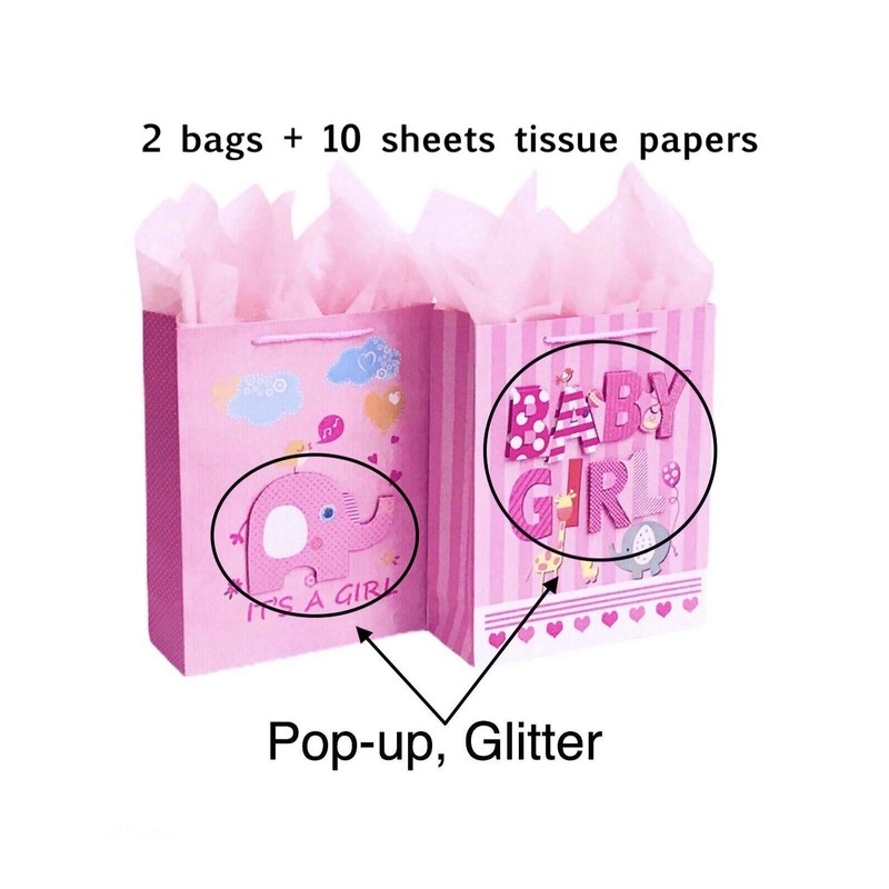 12.5" Medium Baby Gift Bags with Tissue Papers for Baby