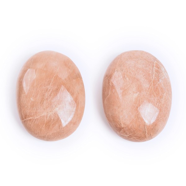 CNYANFEI 2Pcs Natural Peach Moonstone Palm Stones Bulk 55-70mm Real Orange Moonstone Worry Stones for Healing Stone June Birthstone Gift