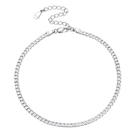 [§U∞7∞U7] U7 Curb Chain Anklet, Women's, Men's, Width 0.1 inch (3 mm), Leave on and Leave on, 925 Silver, Hypoallergenic, Adjustable, Summer, Fashion, Ankle Accessory, Sterling Silver