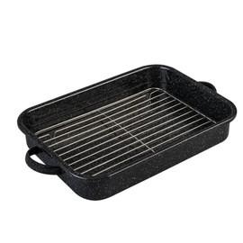 Granite Ware Open Roasting Pan with Flat Rack (Speckled Black) - Accommodates up to 25 lb poultry or roast.