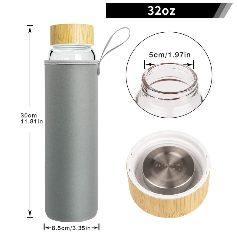 Ferexer 32 oz Glass Water Bottle with Straw, Borosilicate Glass