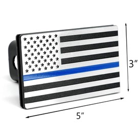 MULL USA Flag Metal Trailer Hitch Cover with Pin Bolt (Fits 2" receivers, Blue Line)