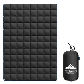 zzlamb Camping Blanket for Adults, Compact Lightweight Soft Puffy Blanket Water-Repellent, Packable Warm Quilt Down Alternative Couch Car Travel RV Picnic Hiking Backpacking Beach, Black 52''x75''