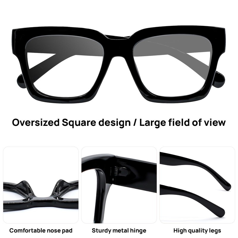 OCCI CHIARI Oversized Reading Glasses for Men 2.5 Thick Square