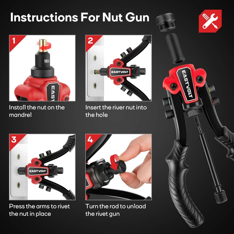 Eastvolt Rivet Nut Tool, 3 in 1 Hand Rivet, Rivet