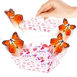enxingo Butterfly Explosion Gift Box, Flying Butterflies with Box 15 x 14.8 x 12.5 cm, Surprise Money Gift Packaging for Valentine's Day, Christmas, Mother's Day, Birthday, Wedding (White)