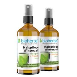 BIOHERBA 2 Halspflege Winterzeit Halsspray + Propolis 50 ml C Mit Echinacea, Holunder, Astragalus & Vitamin B6 | Alkoholfrei & vegan | Pflanzliche Rezeptur von BIOHERBA