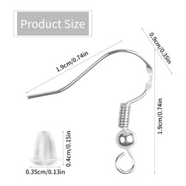 Pack of 120 Hook Ear Hooks, 925 Sterling Silver Ear Hooks, Earring Hooks, Hypoallergenic Ear Hooks and 120 Pieces Transparent Earring Safety Back for Earring Hooks Making Set