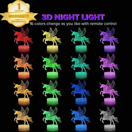 Unicorn Gift for Kids Toys, Unicorn Night Light for Kids, Unicorn 3D Illusion Lamp Gifts, Girls Bedroom Decor Light with 16 Colors Changing and Rremote Control (Unicorn)