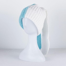Gorro de conejito para mujer, gorro de conejo, gorros de ganchillo, gorro de invierno, gorro de calavera cálida para esquí al aire última intervensión, Blanco&azul, Talla única