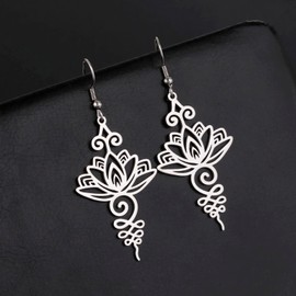KKJOY Lotus Flower Yoga Earrings Stainless Steel Lotus Drop Dangle Earrings Inspirational Jewelry for Women Girls
