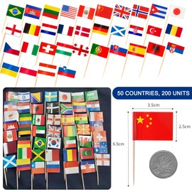DAVBNM 200 Pcs Different World Flags Toothpick, Different Nations Cupcake Toppers, 2025 Eurovision Food Flags, 50 Countries Cocktail Stick Flags for World Cup Party Supplies Pub Royal Event Decor