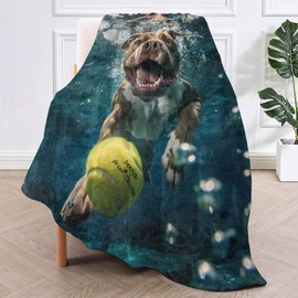 TRYYN Underwater Pitbull Throw Blanket for Couch Picnic Camping Outdoor Decor, Playful Pup with Tennis Ball Design, Super Soft Cozy Plush Fluffy Fleece Blankets Gifts for Dog Lovers, 60x50 Inch