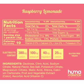 HUMA CHIA Hydration Drink Mix, Raspberry Lemonade 30 Packets - Low Calorie, High Electrolyte Powder for Sports & Exercise - 100% Natural, 1g Sugar, 10 Cal