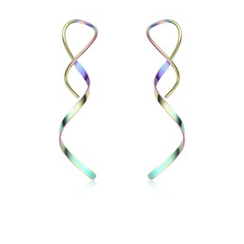 Hanreshe Spiral Threader Earrings for Women Handmade Twisted Spiral Stainless Steel Drop Dangle Earrings Threader Earrings